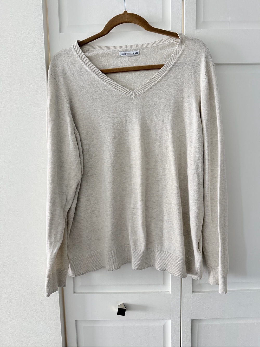 Amazon Essentials Heather Beige Oatmeal V-Neck Lightweight Sweater - Size XXL
